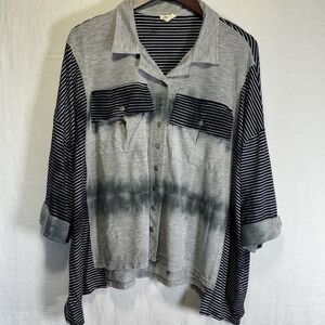 Pol Women's Long Sleeve Blue Striped Oversized Shirt Size Small